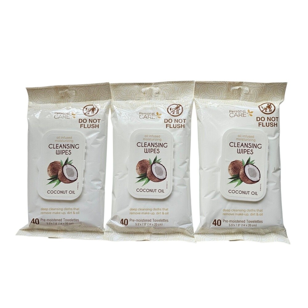 Personal Care Coconut Oil infused moisturizing, cleansing wipes (3pack)120 Wipes